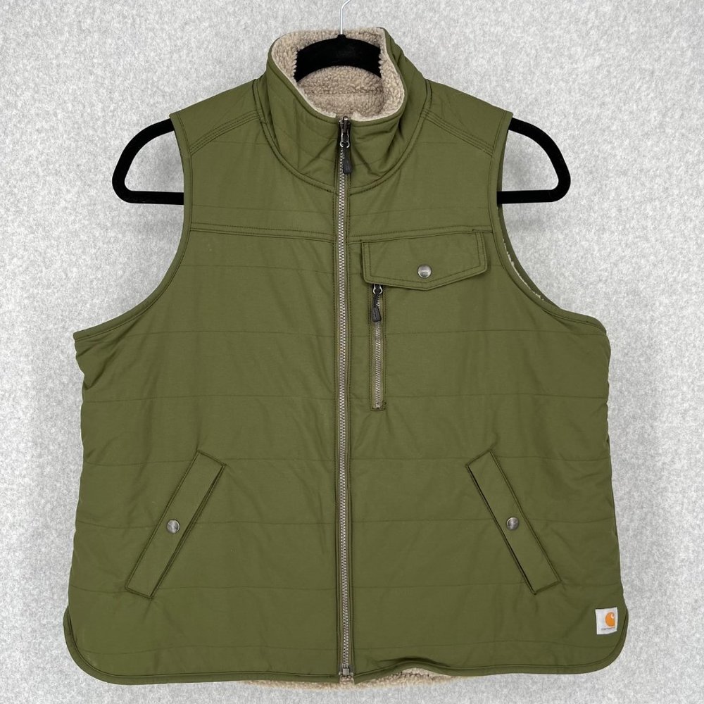 Carhartt Womens Utility Sherpa Lined Full Zip Reversible Work Vest Size 1x Green